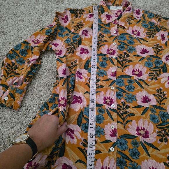 Natural Life Floral Shirt Dress Yellow Coastal Boho Tunic Sz S Artsy Resort wear - Picture 5 of 8